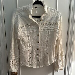 Free People Cream Button-Up Blouse